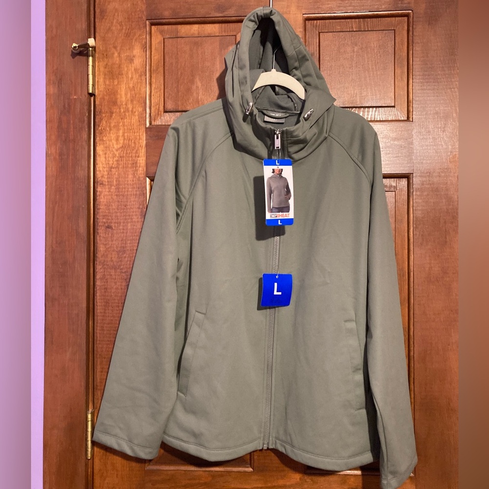 NWT 32 Degrees Heat Softshell Hoodie Jacket Olive Green Full Zip LARGE - Picture 2 of 9